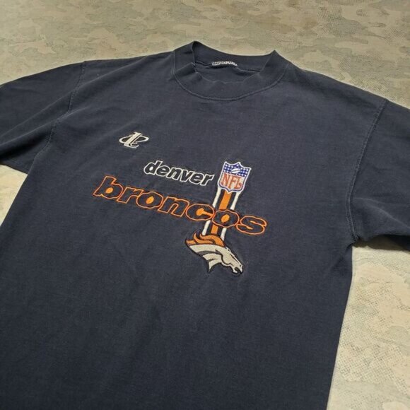 Vintage Denver Broncos Shirt Mens Large Blue Embroidered FL Football Logo Athlet - Picture 1 of 11